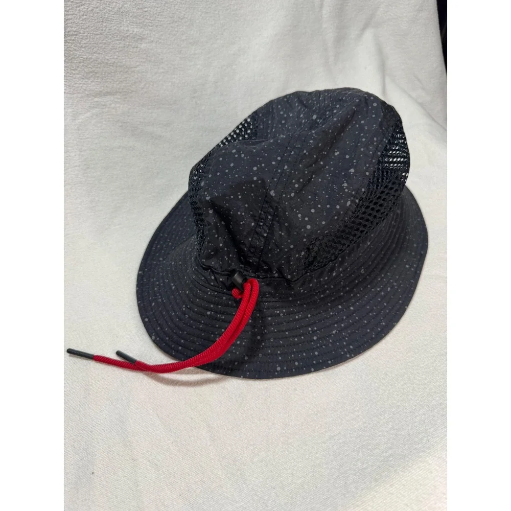 Jordan Brand Black Speckled Mesh Bucket Hat Adjustable Red Bungee L/XL